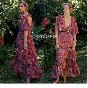 Anthropologie Pink Floral Maxi Dress